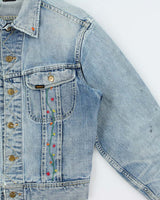 Vintage 1970s Lee Sanforized Union Made In USA Light Wash Hand Embroidered Denim Trucker Jacket - M