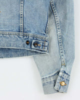 Vintage 1970s Lee Sanforized Union Made In USA Light Wash Hand Embroidered Denim Trucker Jacket - M