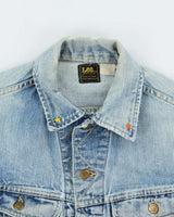 Vintage 1970s Lee Sanforized Union Made In USA Light Wash Hand Embroidered Denim Trucker Jacket - M