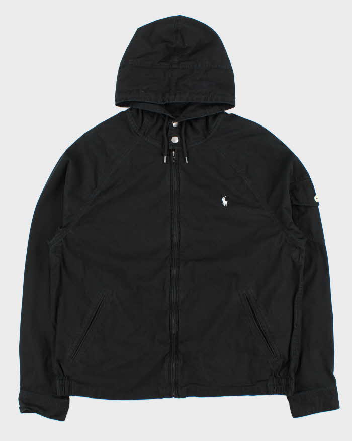 Vintage Polo Ralph Lauren Black Canvas Twill Hooded Harrington Jacket - XL
