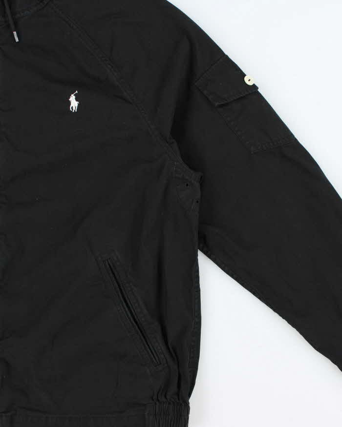Vintage Polo Ralph Lauren Black Canvas Twill Hooded Harrington Jacket - XL