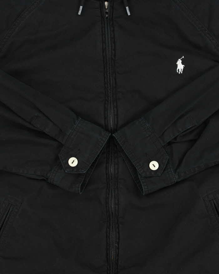 Vintage Polo Ralph Lauren Black Canvas Twill Hooded Harrington Jacket - XL