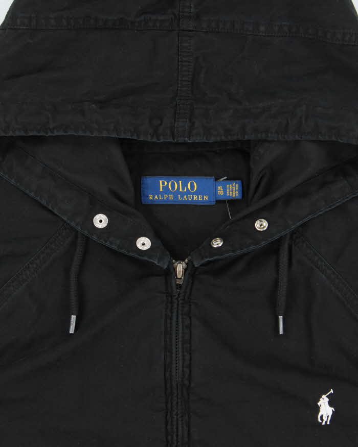 Vintage Polo Ralph Lauren Black Canvas Twill Hooded Harrington Jacket - XL