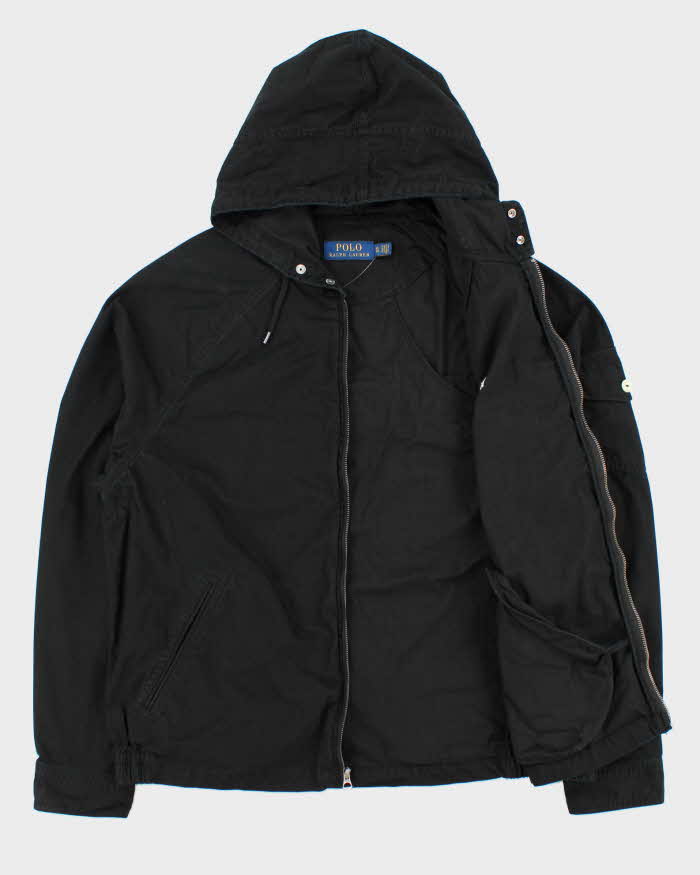 Vintage Polo Ralph Lauren Black Canvas Twill Hooded Harrington Jacket - XL