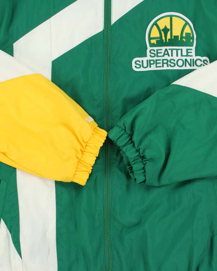 Vintage Mitchell &amp; Ness Hardwood Classics Seattle Supersonics Embroidered NBA Hooded Shell Windbreaker Jacket - M