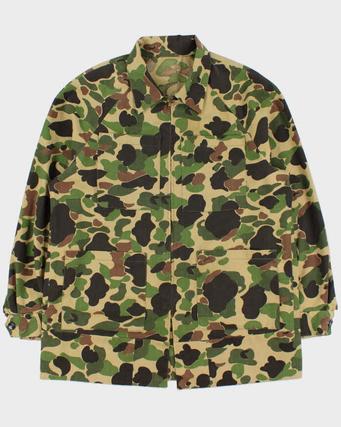 Vintage 1960s Duck Camo Made In USA Canvas Field Hunting Jacket - L