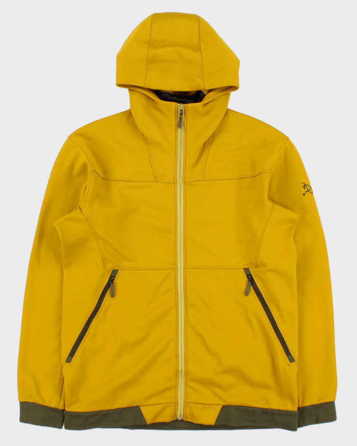 AW2014 Arc'teryx Mustard Yellow / Khaki Peer Soft Shell Full-Zip Hooded Technical Track Jacket - L