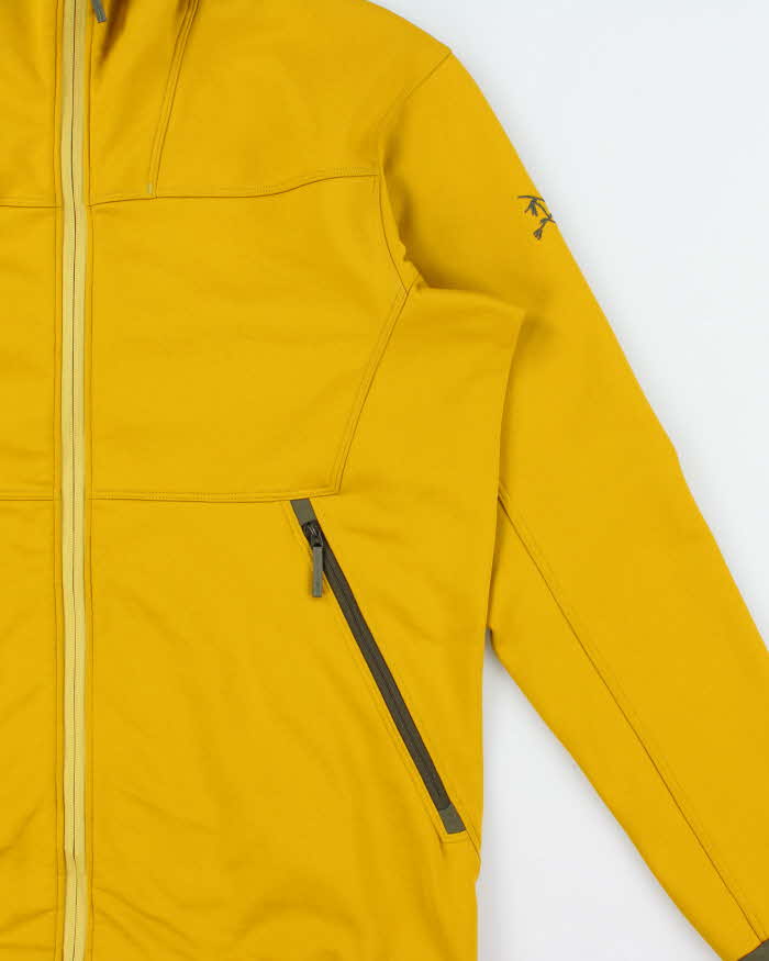 AW2014 Arc'teryx Mustard Yellow / Khaki Peer Soft Shell Full-Zip Hooded Technical Track Jacket - L