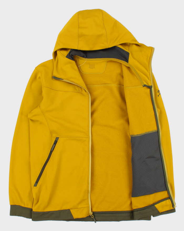 AW2014 Arc'teryx Mustard Yellow / Khaki Peer Soft Shell Full-Zip Hooded Technical Track Jacket - L