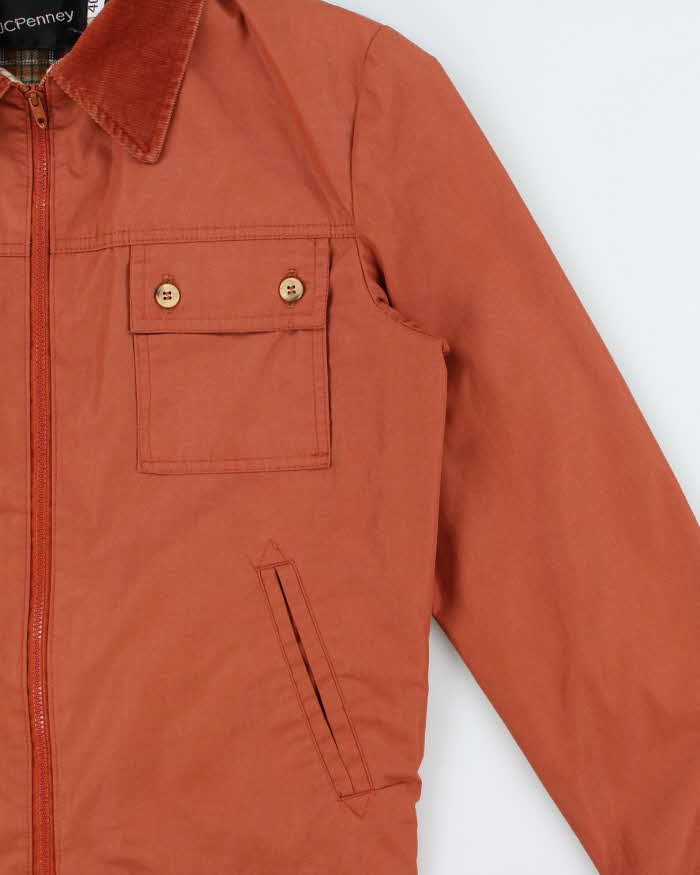 Vintage 1970s JC Penney Terracotta Plaid Lined Canvas Corduroy Harrington Jacket - M