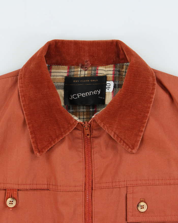 Vintage 1970s JC Penney Terracotta Plaid Lined Canvas Corduroy Harrington Jacket - M