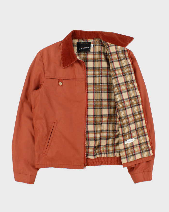 Vintage 1970s JC Penney Terracotta Plaid Lined Canvas Corduroy Harrington Jacket - M