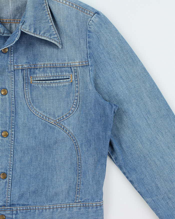 Vintage 1975 Lee M.R Light Wash Union Made In USA Snap Button Denim Trucker Jacket - L