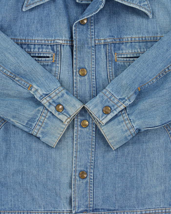 Vintage 1975 Lee M.R Light Wash Union Made In USA Snap Button Denim Trucker Jacket - L