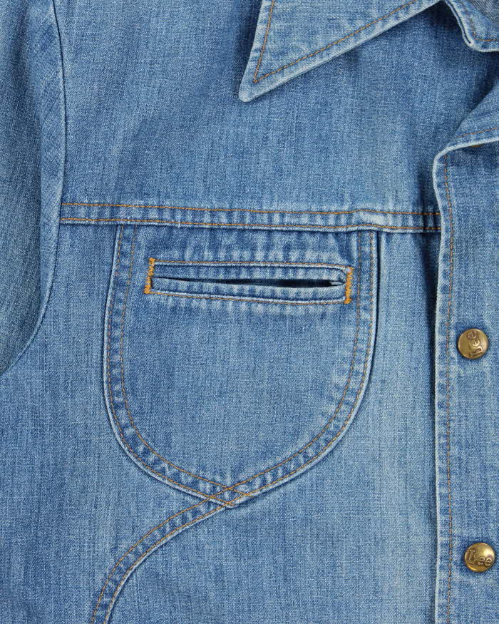 Vintage 1975 Lee M.R Light Wash Union Made In USA Snap Button Denim Trucker Jacket - L