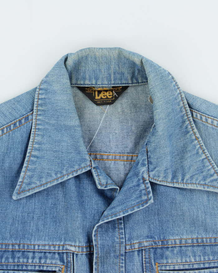 Vintage 1975 Lee M.R Light Wash Union Made In USA Snap Button Denim Trucker Jacket - L