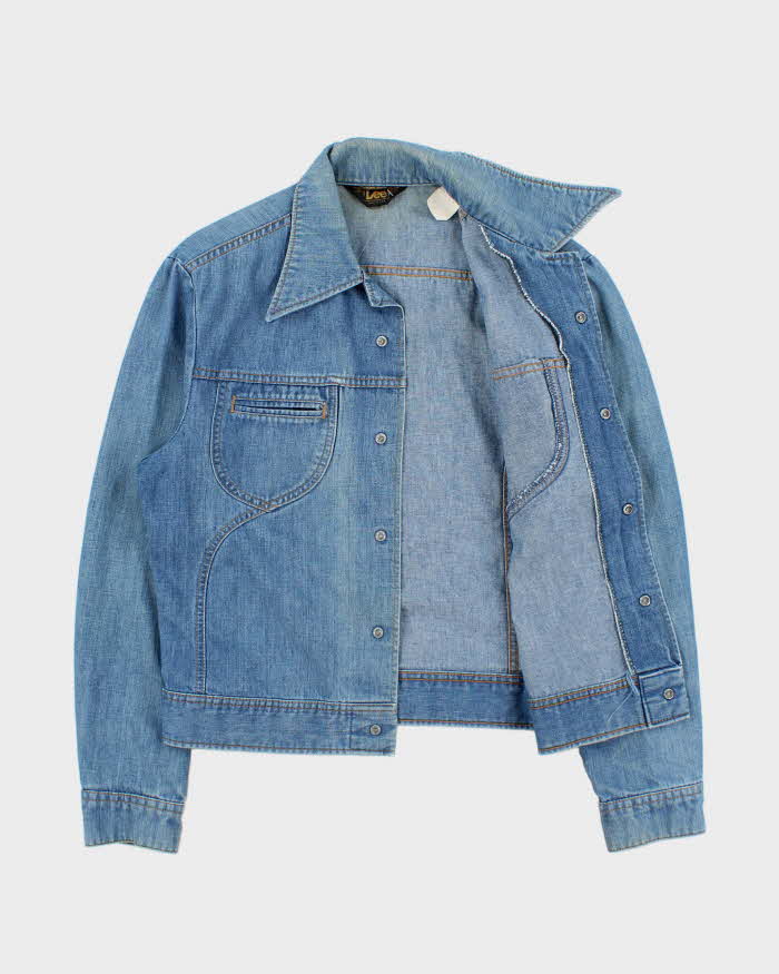 Vintage 1975 Lee M.R Light Wash Union Made In USA Snap Button Denim Trucker Jacket - L