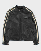 Vintage Y2K 00s Raspini Italian Calfskin Leather Fleece Lined Cafe Racer Moto Jacket - XL