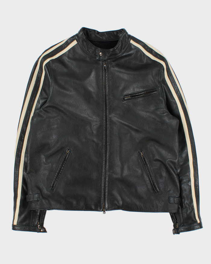Vintage Y2K 00s Raspini Italian Calfskin Leather Fleece Lined Cafe Racer Moto Jacket - XL
