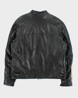 Vintage Y2K 00s Raspini Italian Calfskin Leather Fleece Lined Cafe Racer Moto Jacket - XL