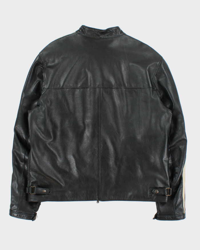 Vintage Y2K 00s Raspini Italian Calfskin Leather Fleece Lined Cafe Racer Moto Jacket - XL