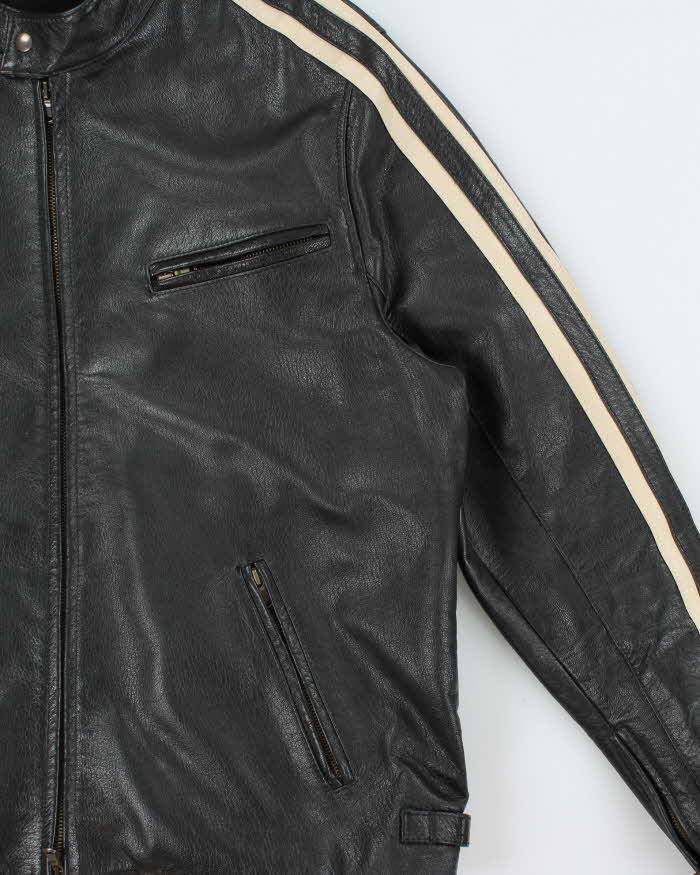 Vintage Y2K 00s Raspini Italian Calfskin Leather Fleece Lined Cafe Racer Moto Jacket - XL