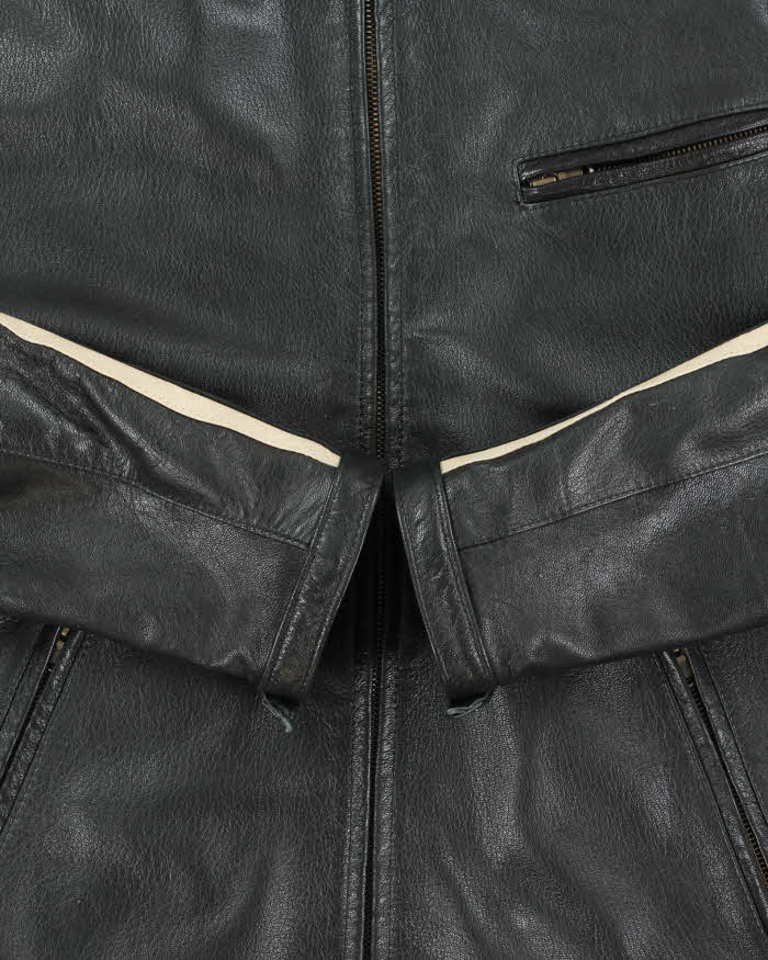 Vintage Y2K 00s Raspini Italian Calfskin Leather Fleece Lined Cafe Racer Moto Jacket - XL