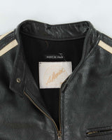 Vintage Y2K 00s Raspini Italian Calfskin Leather Fleece Lined Cafe Racer Moto Jacket - XL