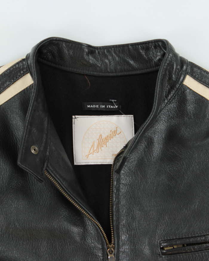 Vintage Y2K 00s Raspini Italian Calfskin Leather Fleece Lined Cafe Racer Moto Jacket - XL