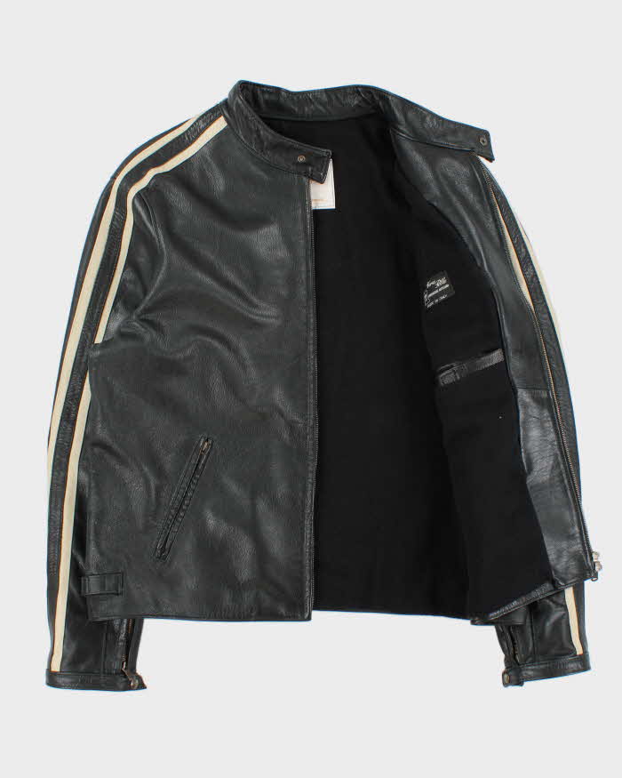 Vintage Y2K 00s Raspini Italian Calfskin Leather Fleece Lined Cafe Racer Moto Jacket - XL