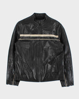 Vintage Y2K 00s Mexx Cream Taped Leather Cafe Racer Moto Jacket - M