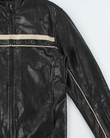 Vintage Y2K 00s Mexx Cream Taped Leather Cafe Racer Moto Jacket - M