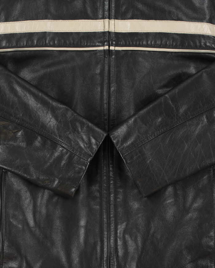 Vintage Y2K 00s Mexx Cream Taped Leather Cafe Racer Moto Jacket - M