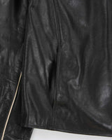 Vintage Y2K 00s Mexx Cream Taped Leather Cafe Racer Moto Jacket - M