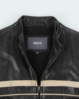 Vintage Y2K 00s Mexx Cream Taped Leather Cafe Racer Moto Jacket - M