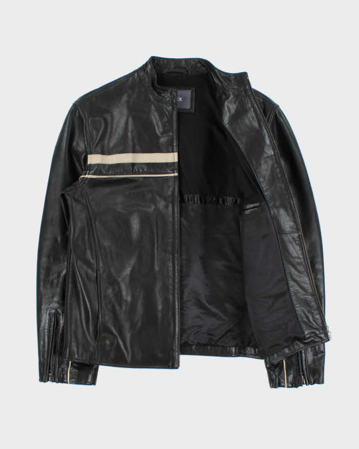 Vintage Y2K 00s Mexx Cream Taped Leather Cafe Racer Moto Jacket - M