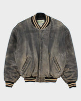 Vintage 1990s Roots Patina Leather Quilt Lined Made In Canada Varsity Bomber Jacket - L