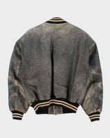 Vintage 1990s Roots Patina Leather Quilt Lined Made In Canada Varsity Bomber Jacket - L