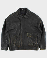 Vintage 1980s Golden Crown Bristol Made In Canada Quilt Lined Distressed Leather Cafe Racer Biker Jacket - XL