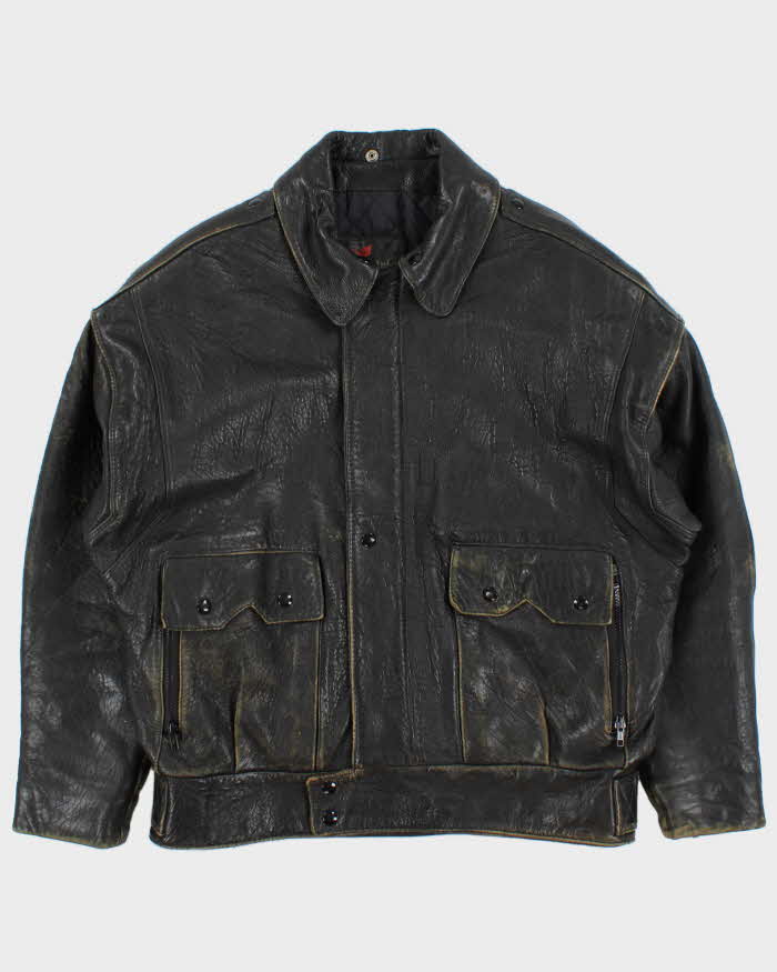 Vintage 1980s Golden Crown Bristol Made In Canada Quilt Lined Distressed Leather Cafe Racer Biker Jacket - XL