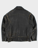 Vintage 1980s Golden Crown Bristol Made In Canada Quilt Lined Distressed Leather Cafe Racer Biker Jacket - XL