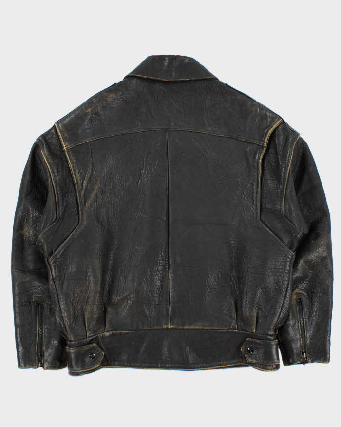 Vintage 1980s Golden Crown Bristol Made In Canada Quilt Lined Distressed Leather Cafe Racer Biker Jacket - XL
