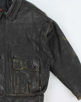 Vintage 1980s Golden Crown Bristol Made In Canada Quilt Lined Distressed Leather Cafe Racer Biker Jacket - XL