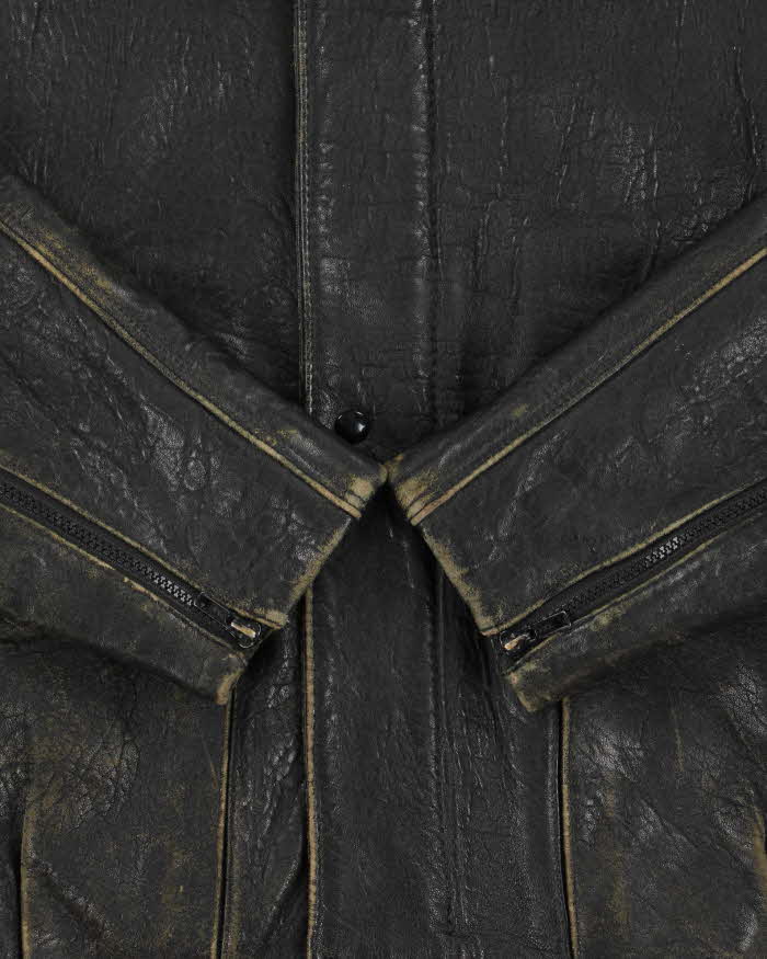 Vintage 1980s Golden Crown Bristol Made In Canada Quilt Lined Distressed Leather Cafe Racer Biker Jacket - XL