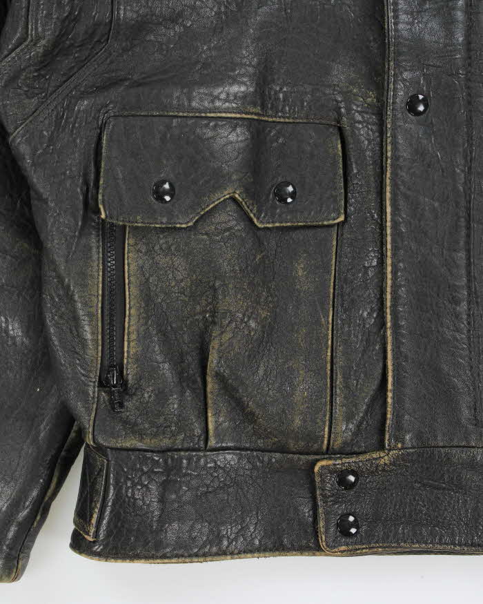 Vintage 1980s Golden Crown Bristol Made In Canada Quilt Lined Distressed Leather Cafe Racer Biker Jacket - XL