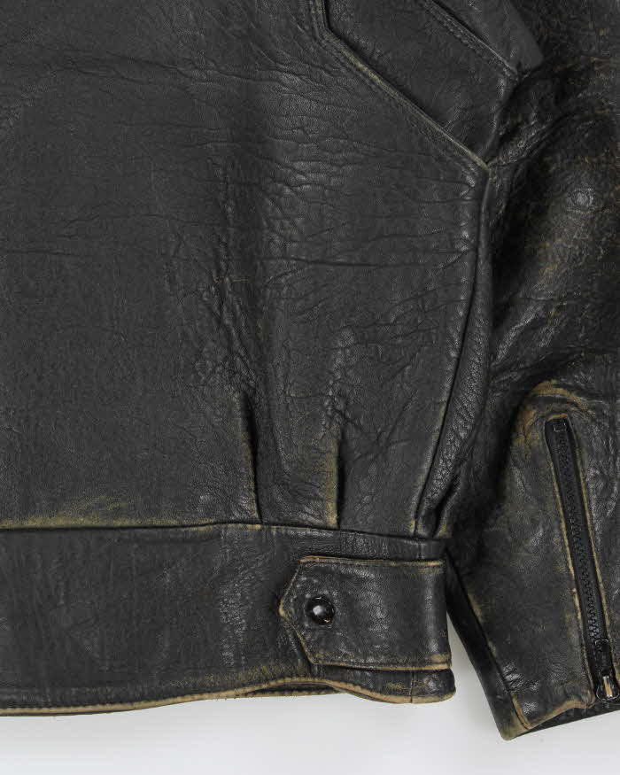 Vintage 1980s Golden Crown Bristol Made In Canada Quilt Lined Distressed Leather Cafe Racer Biker Jacket - XL