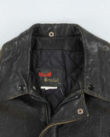 Vintage 1980s Golden Crown Bristol Made In Canada Quilt Lined Distressed Leather Cafe Racer Biker Jacket - XL