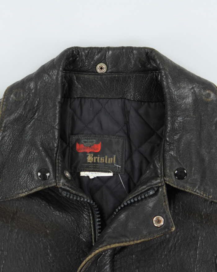 Vintage 1980s Golden Crown Bristol Made In Canada Quilt Lined Distressed Leather Cafe Racer Biker Jacket - XL