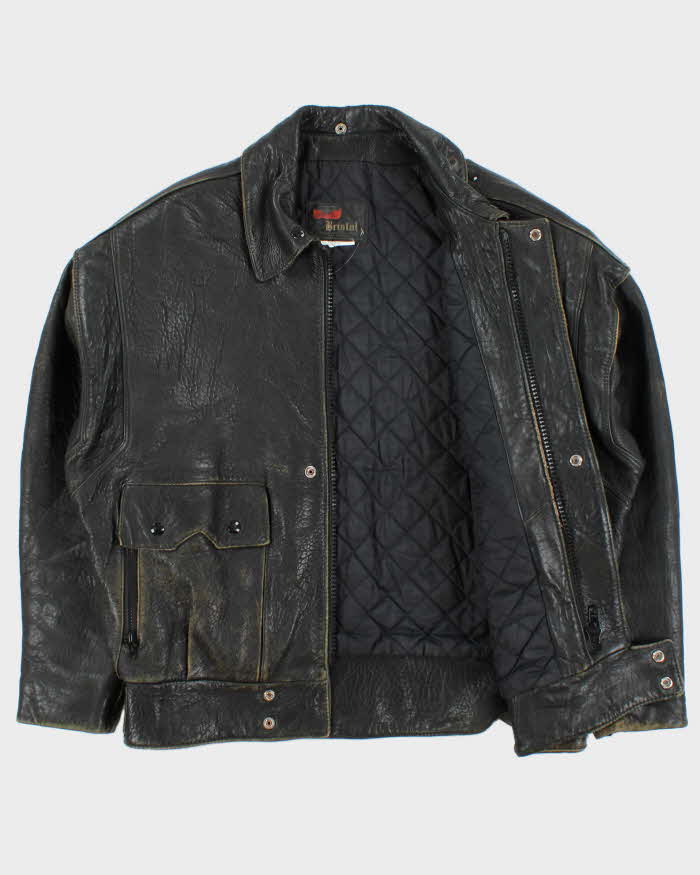 Vintage 1980s Golden Crown Bristol Made In Canada Quilt Lined Distressed Leather Cafe Racer Biker Jacket - XL
