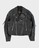 Vintage 1990s Golden Crown By Bristol Quilt Lined Leather Lace Cafe Racer Biker Jacket - M